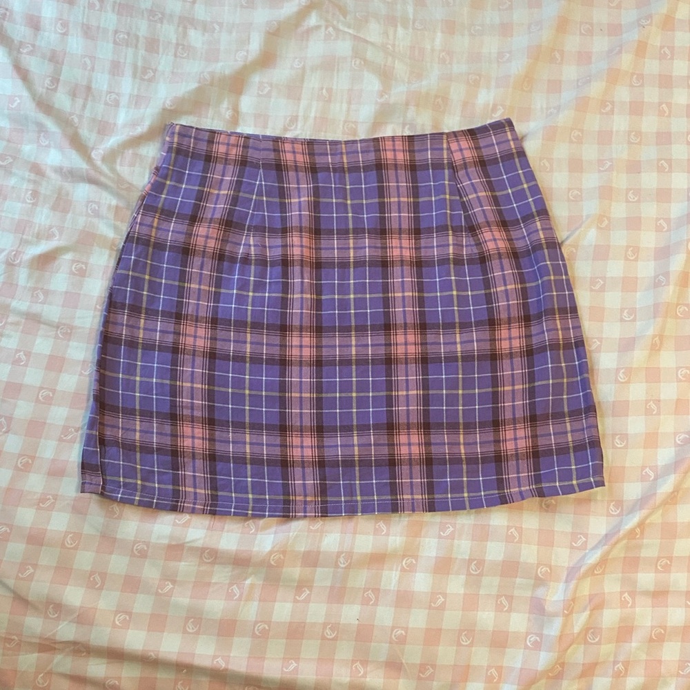 SHEIN plaid slit skirt small purple and pink